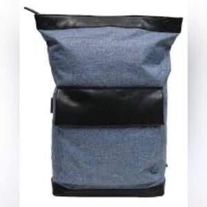 Boconi Roll Top Backpack Recycled Polyester & Waxed Leather Navy & Black NEW